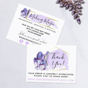 Thank You Watercolor Crystals & Gold Geometric Postcard