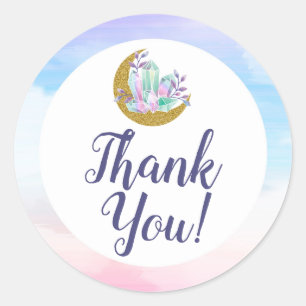 Thank You Watercolor Crystals & Gold Moon Boho Classic Round Sticker