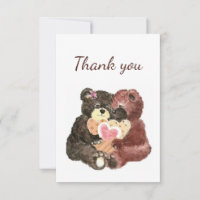 Thank You Watercolor Cute Cuddling Teddy Bears