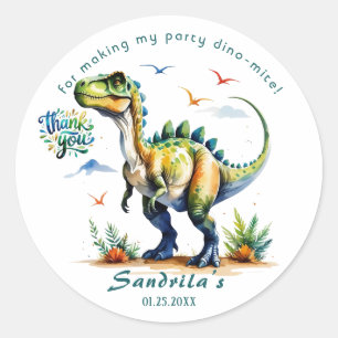 Thank You Watercolor Dinosaur Classic Round Sticker
