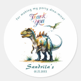 Thank You Watercolor Dinosaur Classic Round Sticker