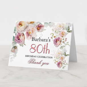 Thank You Watercolor Floral 80th Birthday Party Card