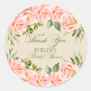 Thank You Watercolor Floral Bridal Shower  Classic Round Sticker