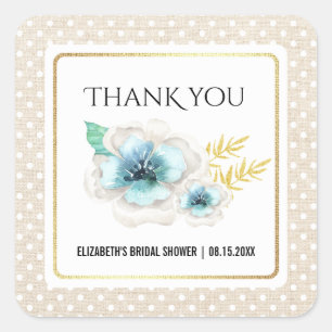 Thank You Watercolor Floral Bridal Shower  Square Sticker