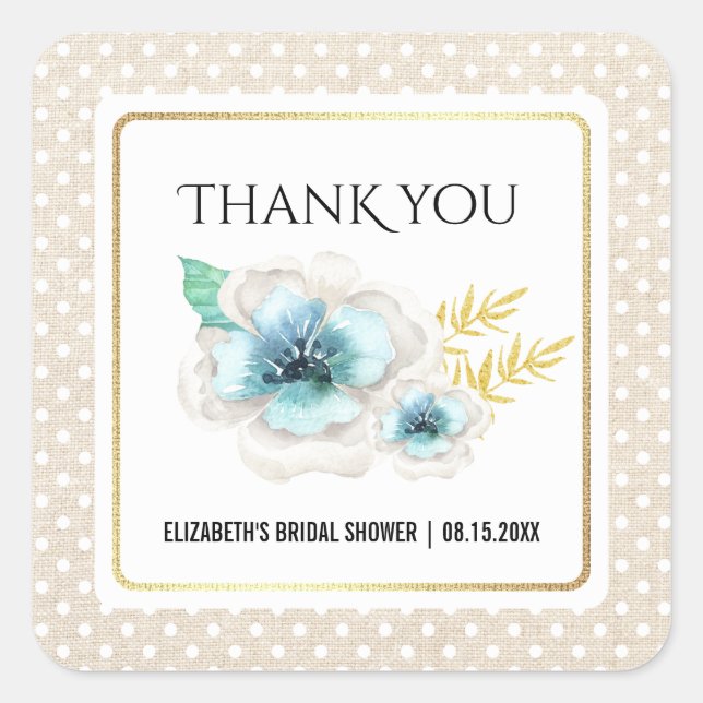 Thank You Watercolor Floral Bridal Shower  Square Sticker (Front)