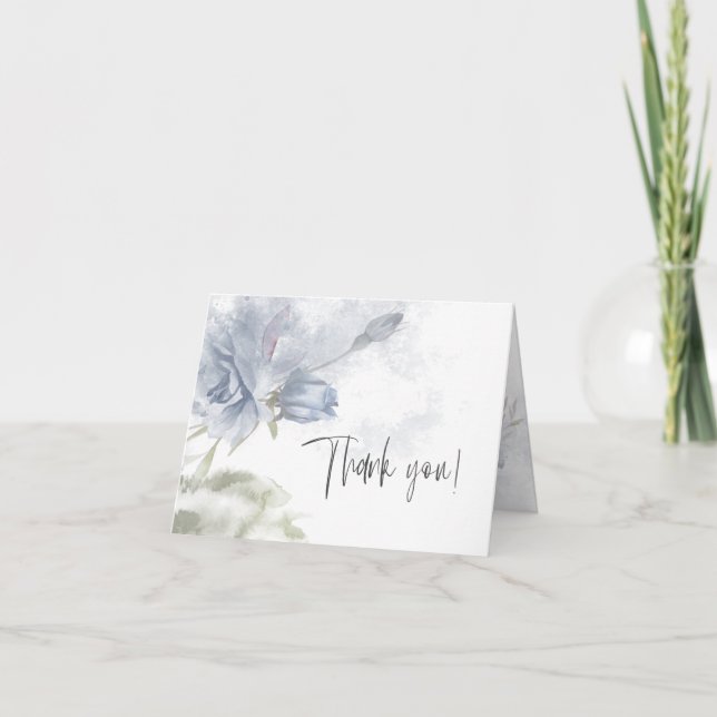 Thank You | Watercolor Floral Dusty Blue Rose Card (Front)