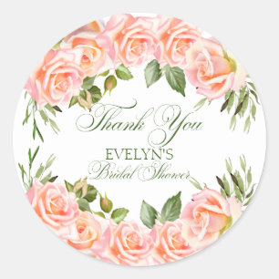 Thank You Watercolor Floral Garden Bridal Shower  Classic Round Sticker