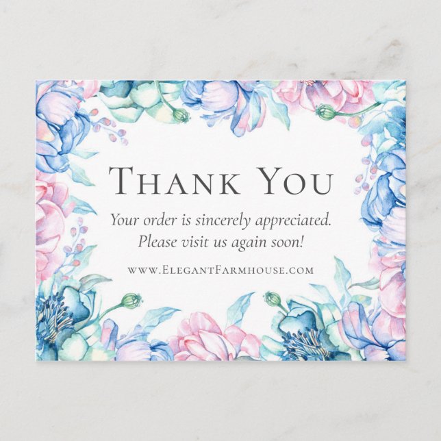 Thank You Watercolor Floral & Rustic Wood  Coupon Postcard (Front)