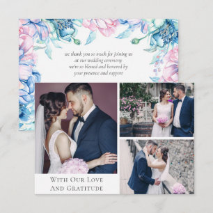 Thank You Watercolor Floral Wedding 3-Photo Card
