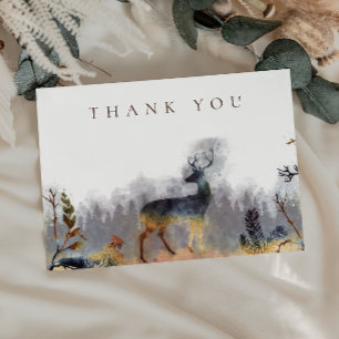 Thank You Watercolor Forest Woodland Deer Card