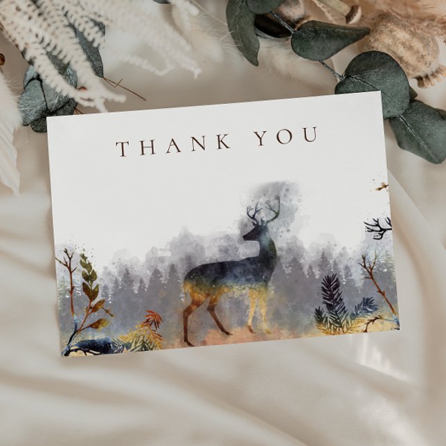 Thank You Watercolor Forest Woodland Deer Card (Creator Uploaded)