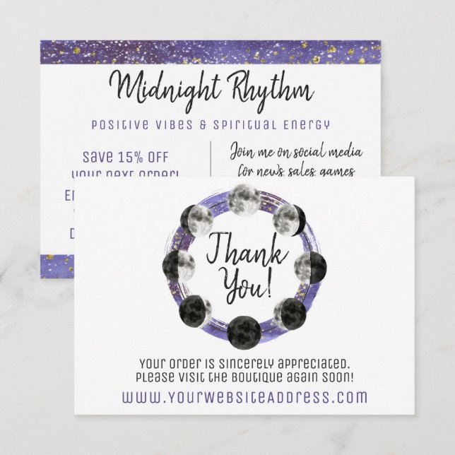 Thank You Watercolor Full Moon Lunar Cycle Card (Front/Back)