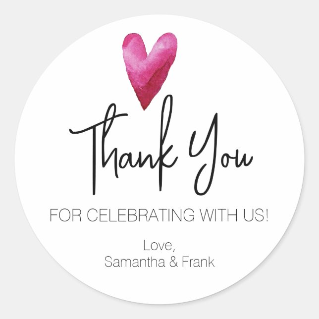 Thank You Watercolor Heart Classic Round Sticker (Front)