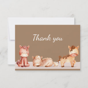 Thank You Watercolor Horses Farm Animal Card