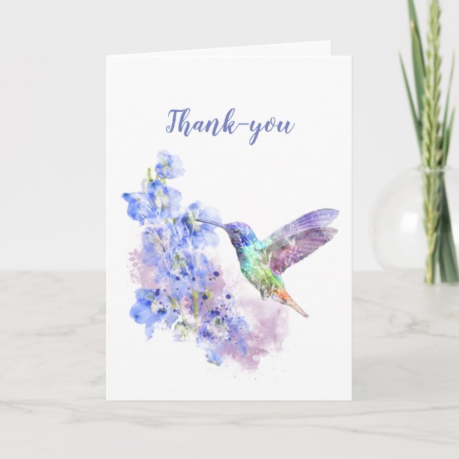 Thank You Watercolor Hummingbird Flower art (Front)