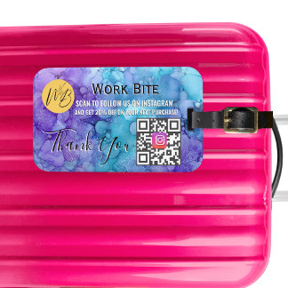 Thank You Watercolor Instagram Discount Qr Code Luggage Tag