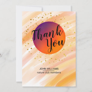 Thank You Watercolor Nature Orange Glitter Gold Card