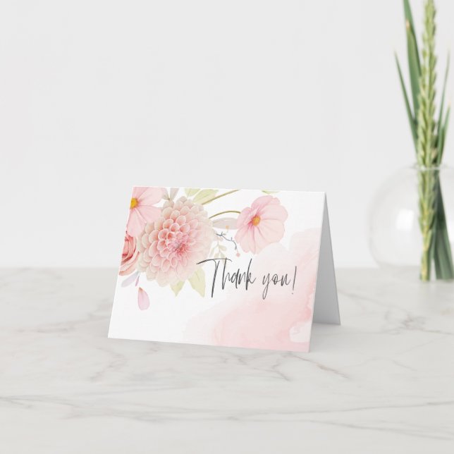 Thank You | Watercolor  Pastel Pink Flowers Card (Front)