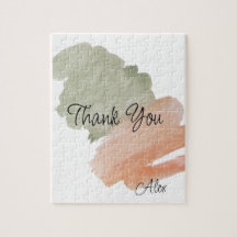 Thank You Watercolor Peach and Green Custom Name