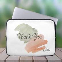 Thank You Watercolor Peach and Green Custom Name