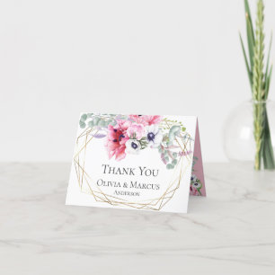 Thank You Watercolor Pink Poppies Floral Bouquet Card