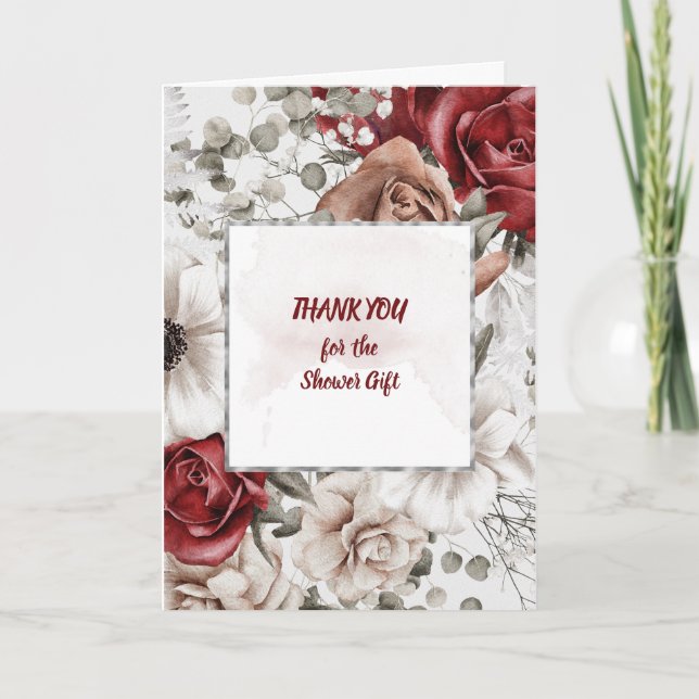 Thank You Watercolor Red and Tan  Roses Card (Front)