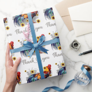 Thank You Watercolor Rooster with Sunflowers Wrapping Paper
