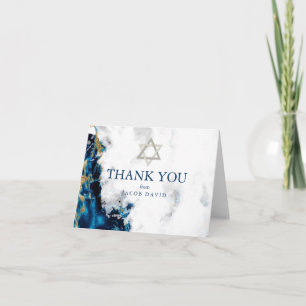 Thank You Watercolor Sapphire Blue Bar Mitzvah Invitation