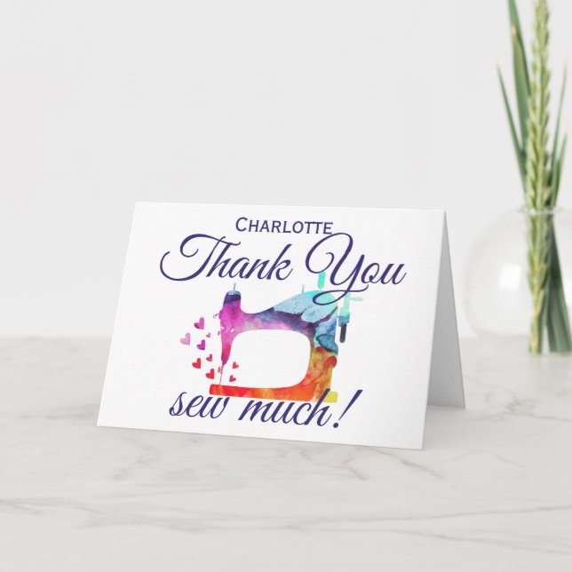 Thank You Watercolor Sewing Machine Greeting Card (Front)