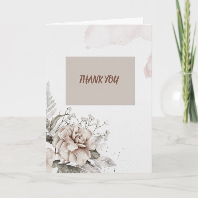 Thank You Watercolor Tan Roses Card (Front)