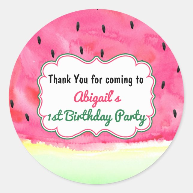 Thank You watermelon Party Favour sticker tag (Front)