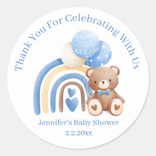 thank you we can bearly wait blue baby shower classic round sticker