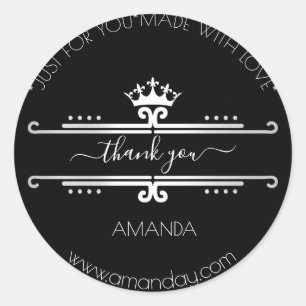 Thank You Web Boutique Shop Name Black Crown Classic Round Sticker