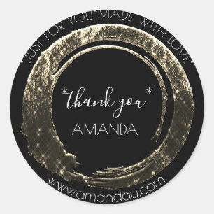 Thank You Web Boutique Shop Name Black Gold Classic Round Sticker