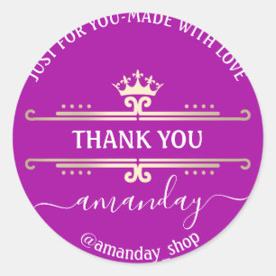 Thank You Web Boutique Shop Royal Crown Hot Pink Classic Round Sticker