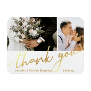 thank you,wedding 2 photos collage gold chic magnet