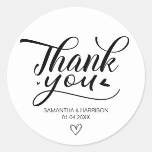 Thank You, Wedding Anniversary Black and White Classic Round Sticker