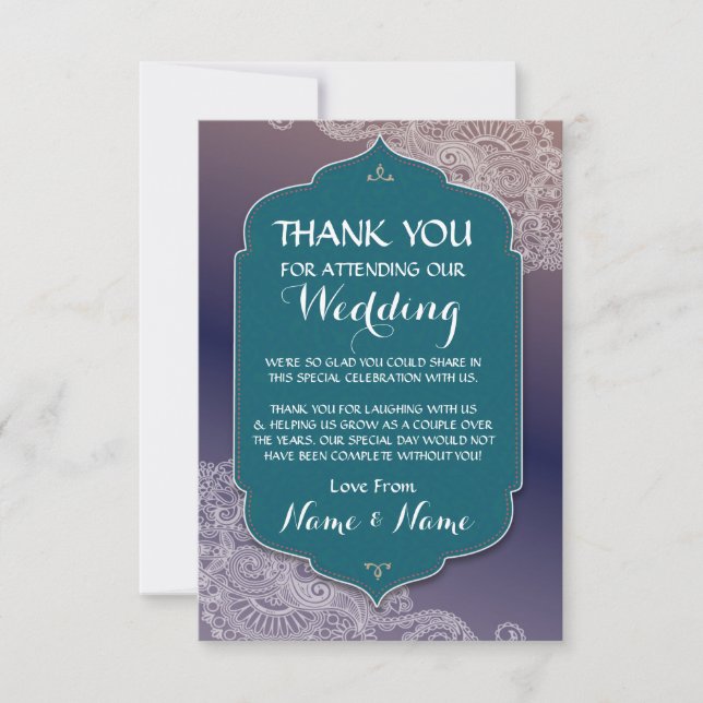 Thank You Wedding Arabian Nights Teal Card (Front)