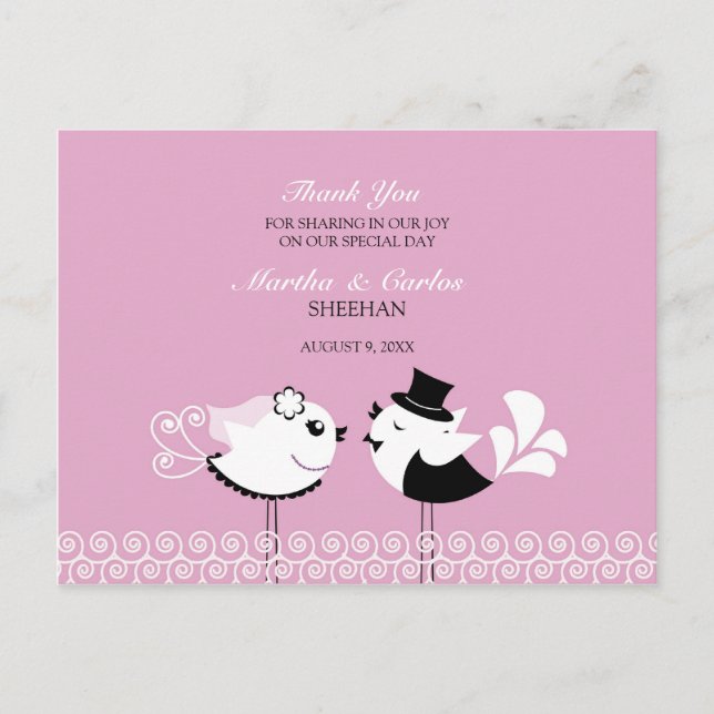 Thank You Wedding Birds Postcard (Front)