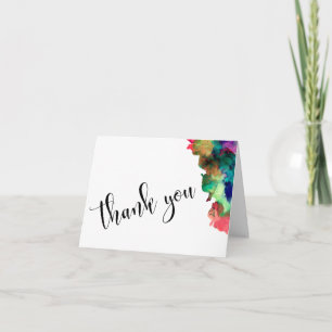 Thank You Wedding Black Type Colourful Watercolor Card