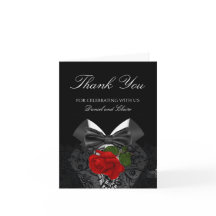 Thank You Wedding Black White Tuxedo Deep RED Rose