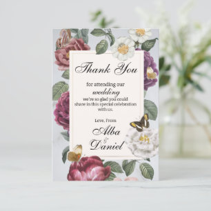 Thank You Wedding Bloom Floral Flower Butterfly Card