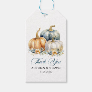 Thank You Wedding Blue Orange Gold Pumpkins Gift Tags