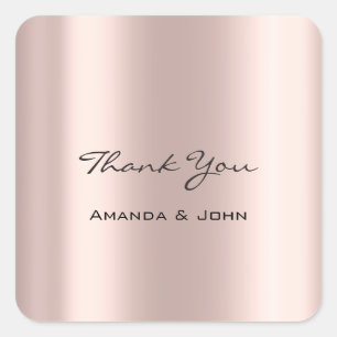 Thank You Wedding Bridal Rose Minimal Blush Square Sticker