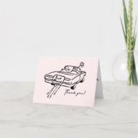 Thank you wedding card featuring just married car