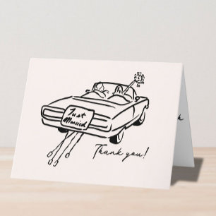 Thank you wedding card sketchy just married car 