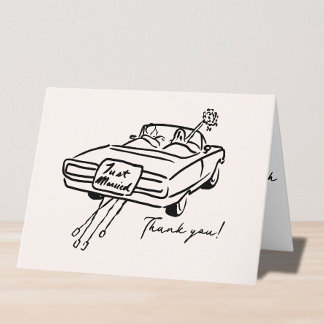 Thank you wedding card sketchy just married car