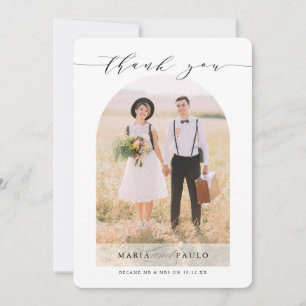 THANK YOU wedding couple photo modern arch overlay Invitation