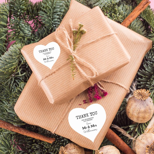 Thank You Wedding Day Mr And Mrs Name Heart Sticker (Holiday Gift Label)