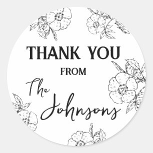 Thank You Wedding Family Name Floral Flower Simple Classic Round Sticker